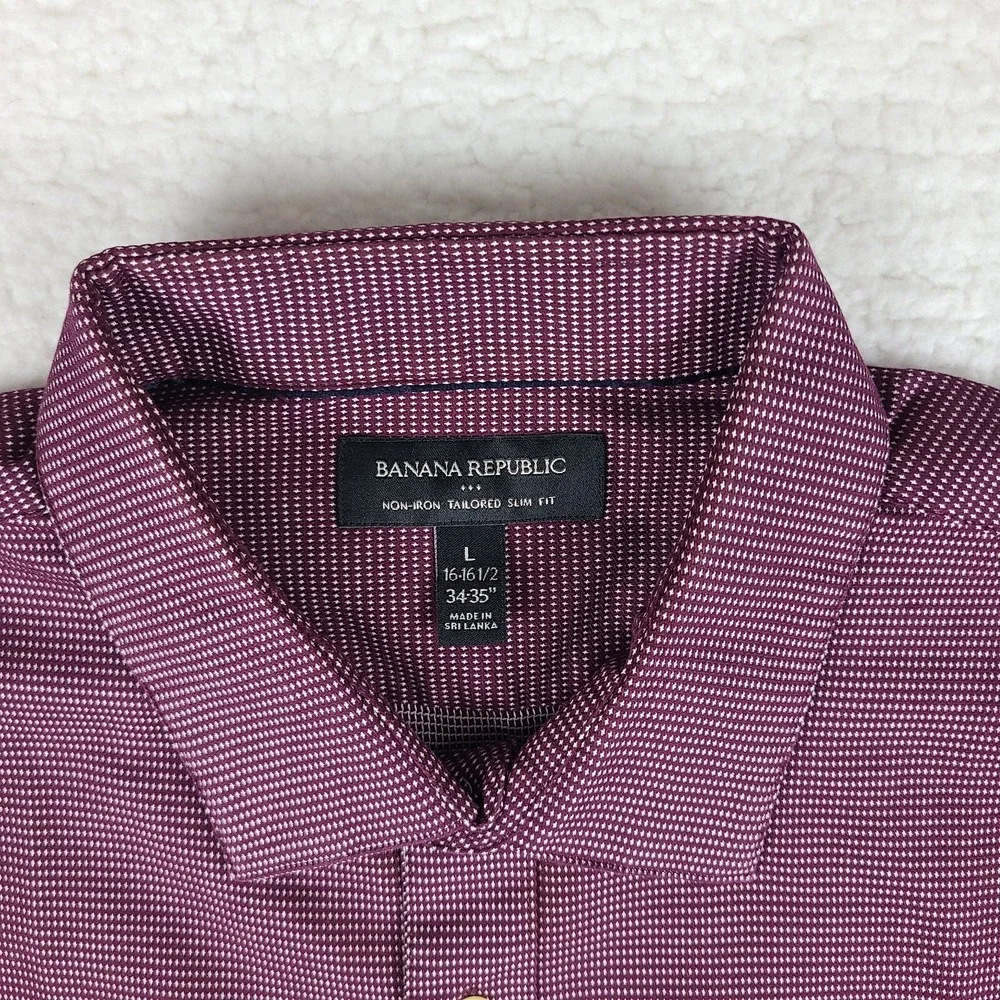 Banana Republic Shirt Mens Large Dark Red White Non Iron Tailored Slim Button Up